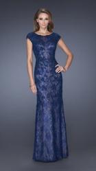 La Femme - Sophisticated Lace Illusion Sheath Gown With Cap Sleeves 20471