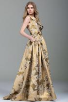 Jovani - Draped Asymmetrical Floral Print Ballgown