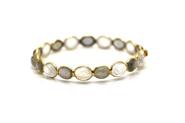 Tresor Collection - Rainbow Moonstone And Labradorite Bangle In 18k Gold Yg