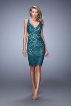 La Femme - 21815 Lace V-neck Cocktail Dress