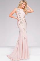 Jovani - Blush Sleeveless Floral Long Dress 42296