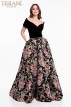 Terani Couture - 1821e7116 Off-shoulder Velvet Tapestry Ballgown