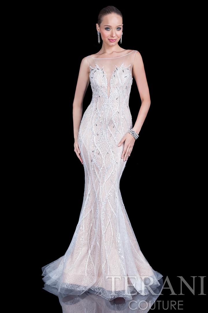 Terani Evening - Entrancing Beaded Mermaid Dress With Illusion Neckline 1611gl0467
