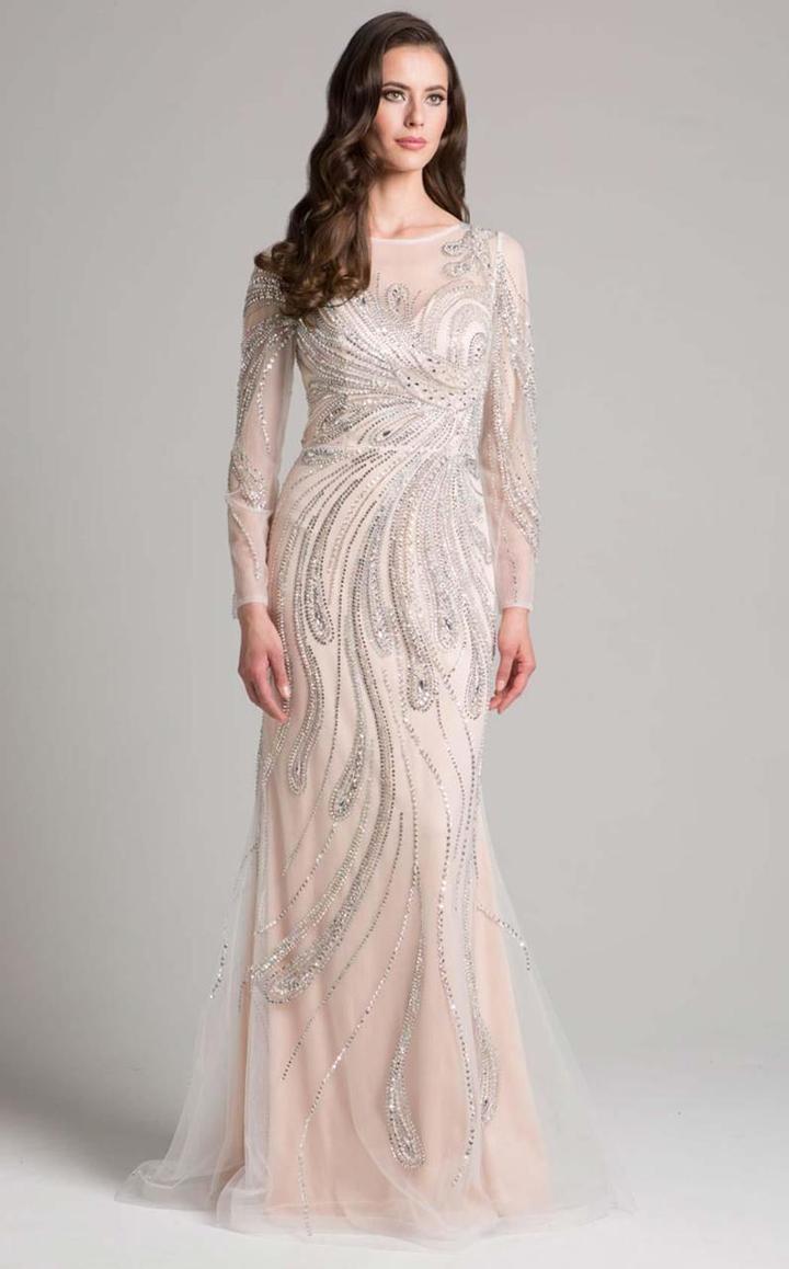 Lara Dresses - 33205 Sequined Long Sleeves Long Gown