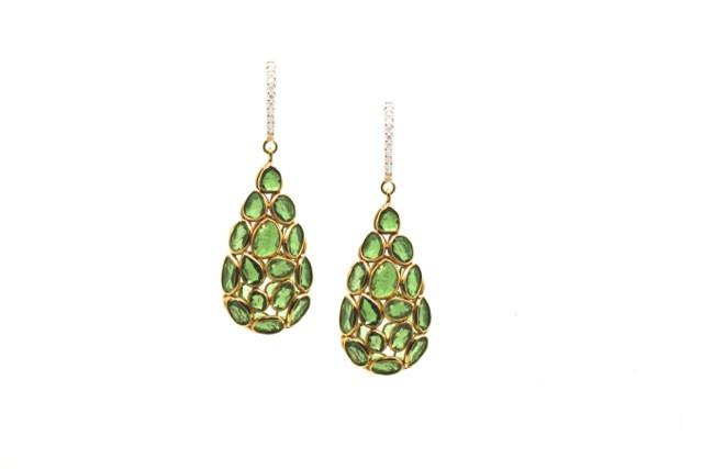 Tresor Collection - 18k Yellow Gold, Tsavorite Garnet And Diamond Earrings
