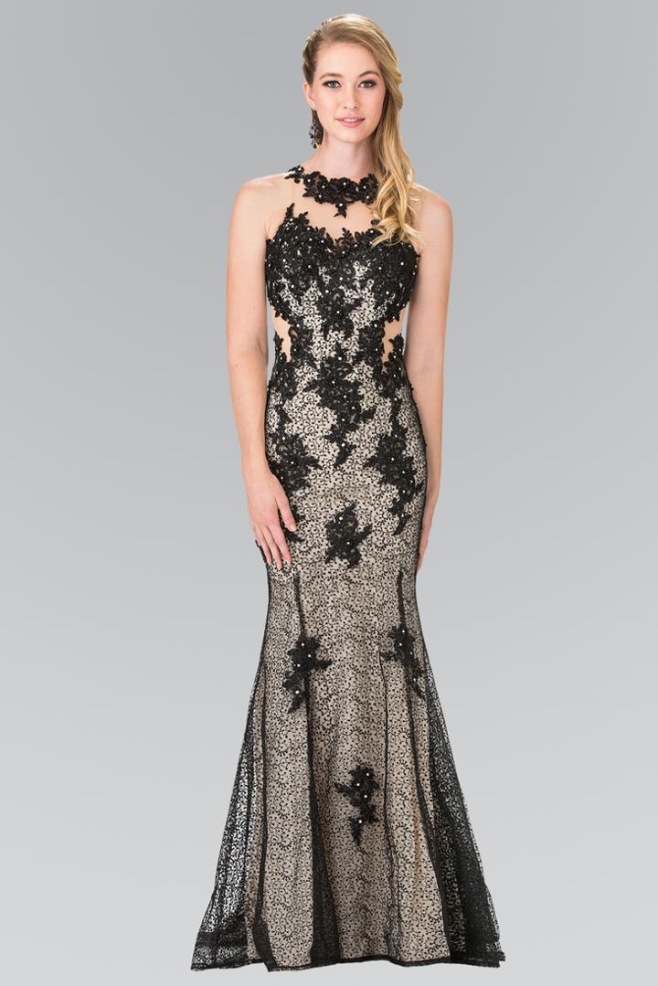 Elizabeth K - Embroidered Halter Neck Mermaid Dress Gl2220