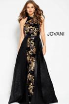 Jovani - 54815 Halter Neck Sequined Sheath Gown With Overskirt