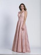 Dave & Johnny - A5853w Deep V-neck Shimmering Lace Evening Gown
