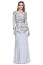 Shail K - 12162 Bejeweled Long Sleeve V-neck A-line Dress