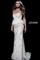 Jovani - 26723 Crystal Embellished Strapless Peplum Evening Gown