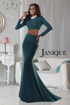 Janique - Trendsetter Two Piece Long Sleeved Emebllished Neckline Jersey Gown By K6525
