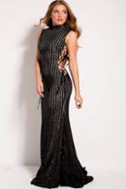 Jovani - 51307 Beaded High Neck Sheath Dress With Side Lace Up