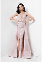 Terani Evening - Floral Printed Deep V-neck With Overskirt Evening Dress 1711m3385