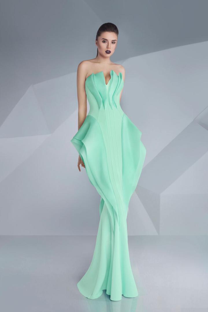 Mnm Couture - Strapless Folded Mermaid Gown G0616