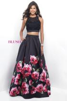 Blush - Floral Print Illusion Mikado A-line Gown 5610