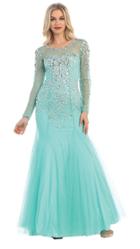 May Queen - Rq-7193 Jeweled Sheer Long Sleeve Mermaid Dress