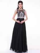 Cinderella Divine - Sleeveless Illusion Metallic Appliqued A-line Gown