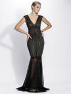 Baccio Couture - Sibel - 3186 Mesh Painted Long Dress