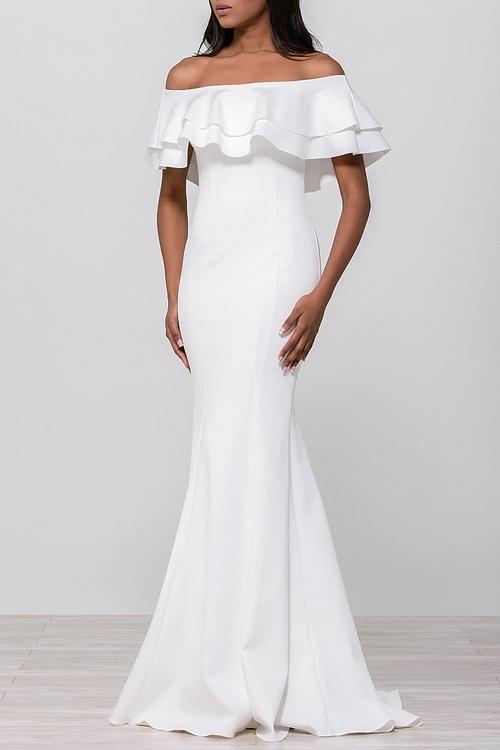 Jovani - 49631 Ruffled Off-shoulder Mermaid Dress