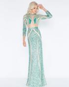 Cassandra Stone - 4660a Long Sleeve Sequined Two-piece Gown