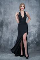 Nina Canacci - 2140 Halter Evening Gown With Side Slit
