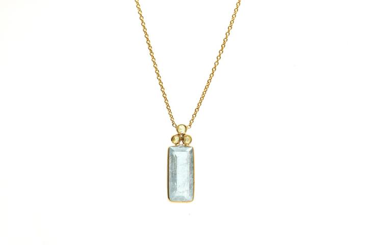 Tresor Collection - 18k Yellow Gold Necklace With Aquamarine And Champagne Diamond