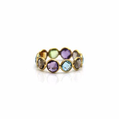 Tresor Collection - Multicolor Stones Round Ring Bands With In 18k Yellow Gold
