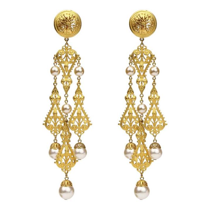 Ben-amun - Gold & Pearl Chandelier Clip On Earrings