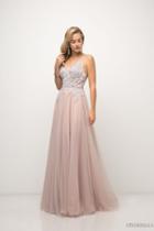 Cinderella Divine - Appliqued V-neck Tulle A-line Dress