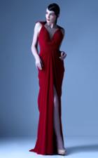 Mnm Couture - G0919 Illusion V Neckline Draped Pleated Evening Dress