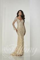 Tiffany Designs - 46140 Long Bell Sleeves Beaded Sheath Gown