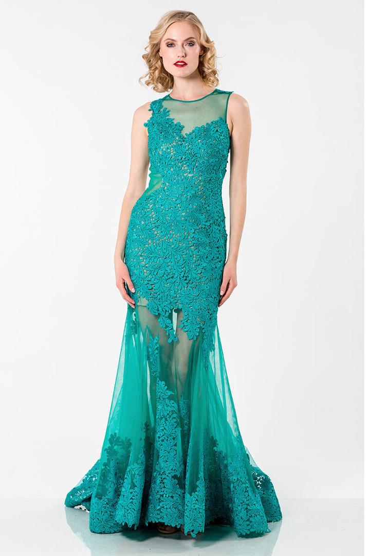 Terani Evening - 1522e0446a Illusion Jewel Neck Trumpet Dress