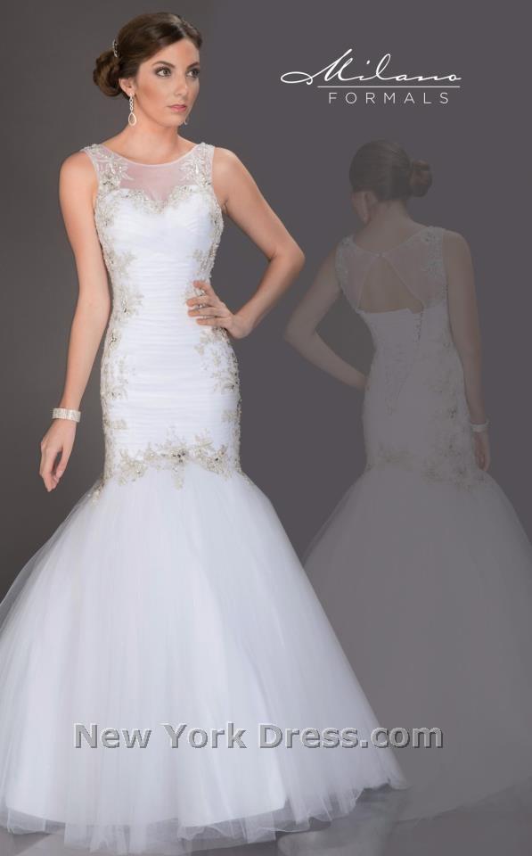 Milano Formals - Aa9304 Floral Appliqued Mermaid Wedding Gown