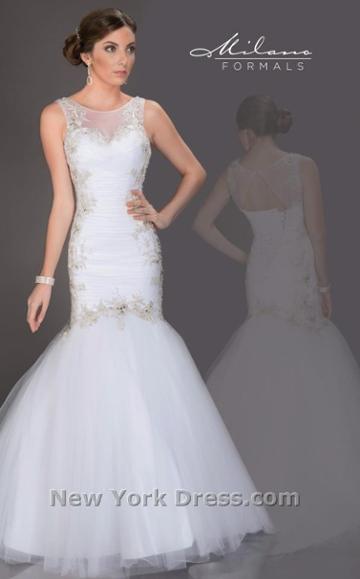 Milano Formals - Aa9304 Floral Appliqued Mermaid Wedding Gown