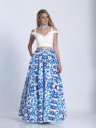 Dave & Johnny - 3473 Two Piece V-neck Printed A-line Dress