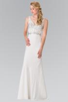 Elizabeth K - V-neck With Beads And Jewels Embellished Gown Gl2261