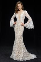 Angela And Alison - 81142 Long Bell Sleeves Fitted Lace Gown
