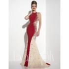 Panoply - Iridescent Color Blocked Trumpet Gown With Brooch Detail 14813
