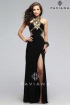 Faviana - Marvelous Black Jersey Dress With Gold Accents 7735