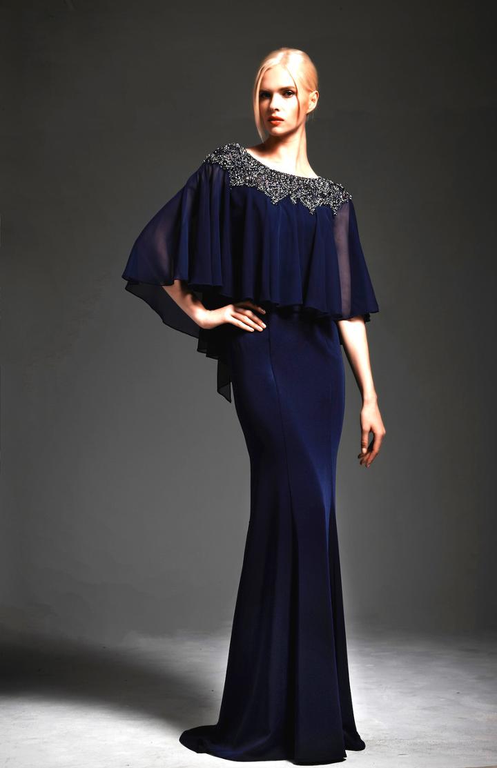 Park 108 - M167 Bead-crusted Bateau Neck Cape Gown