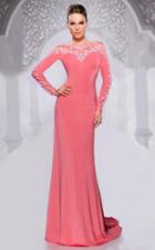 Mnm Couture - 9607w Sheered Long Sleeve Bejeweled Gown