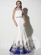 Studio 17 - High Haltered Neckline Floral Trumpet Dress 12636