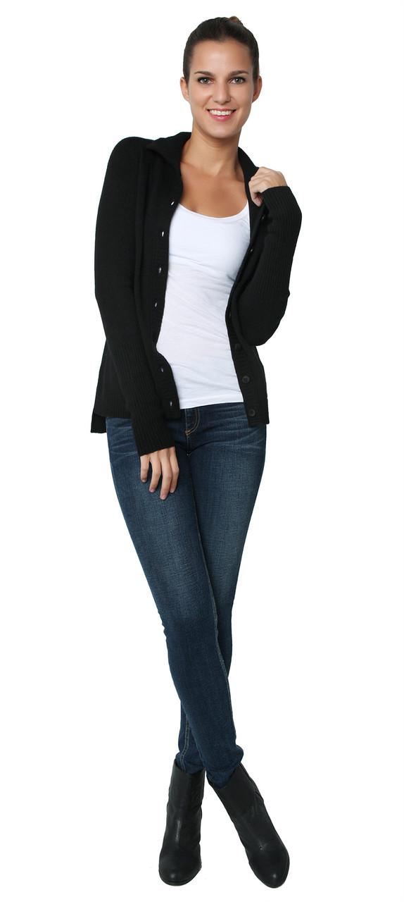 Mock Neck Long Cardi Black