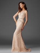 Clarisse - M6427 Mesh Sleeved Embroidered Long Gown