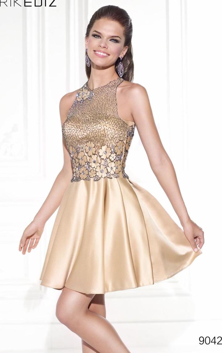 Tarik Ediz - Metallic Cocktail Dress With Overlay 90420