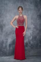 Nina Canacci - 2153 Bedazzled Illusion Halter Sheath Dress
