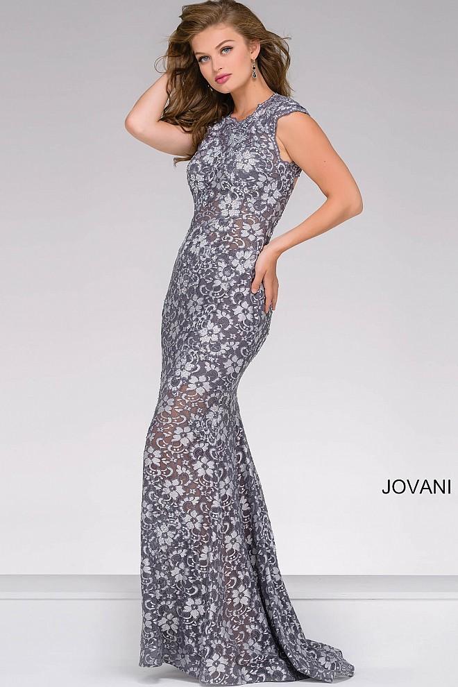 Jovani - Lace Fitted Dress With Open Back 32020