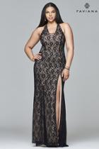 Faviana - 9398 Long Fit And Flare Lace With Straps At Deep V