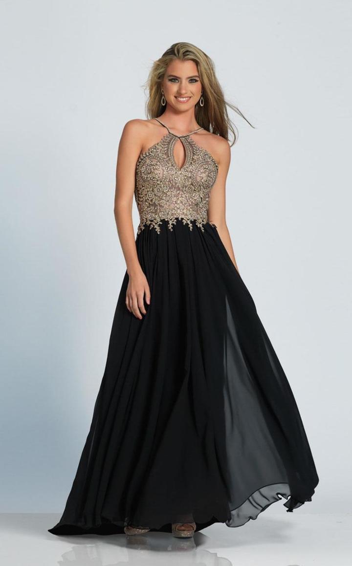 Dave & Johnny - A5011w Gilded Applique Cutout Bodice Gown
