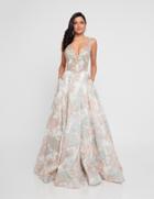 Terani Couture - 1811e6144x Plunge V Neck Floral Printed Gown